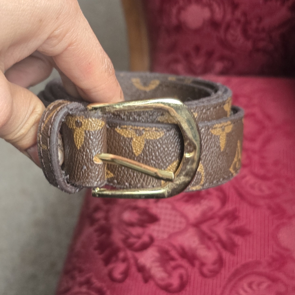 Brown Leather Belt with Gold Buckle